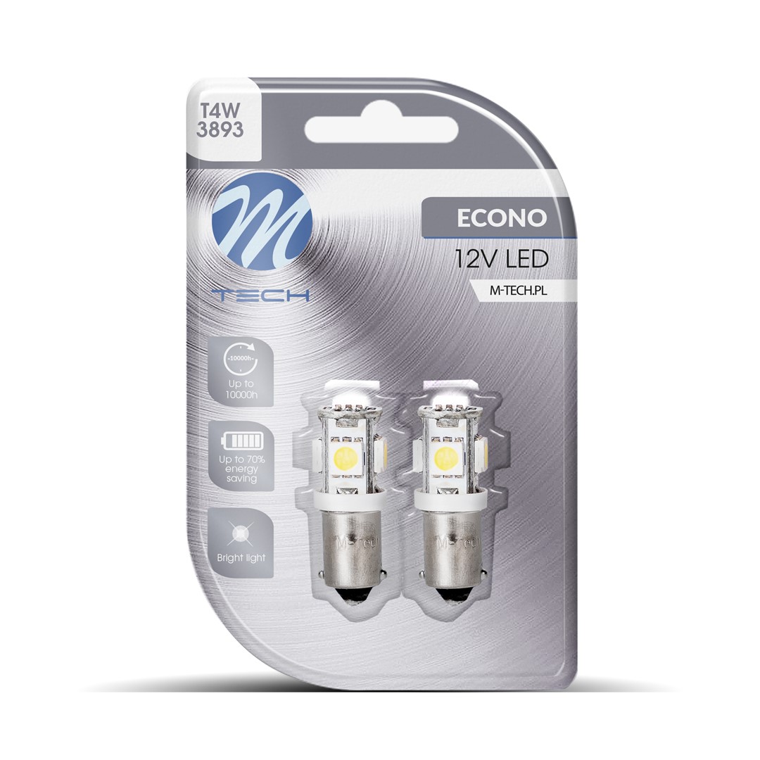 M-Tech LED - BA9s / T4W 12V - Basic - 5x Led diode - Wit - Set	