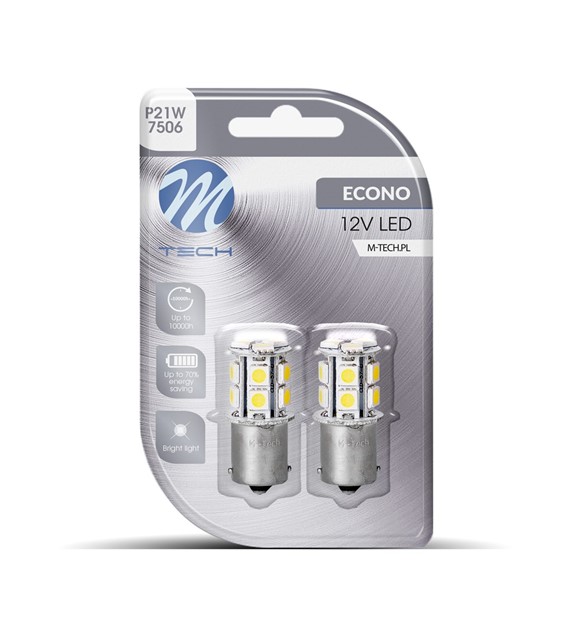 M-Tech LED - P21W / BA15s 12V - Basic 13x Led diode - Wit - Set	