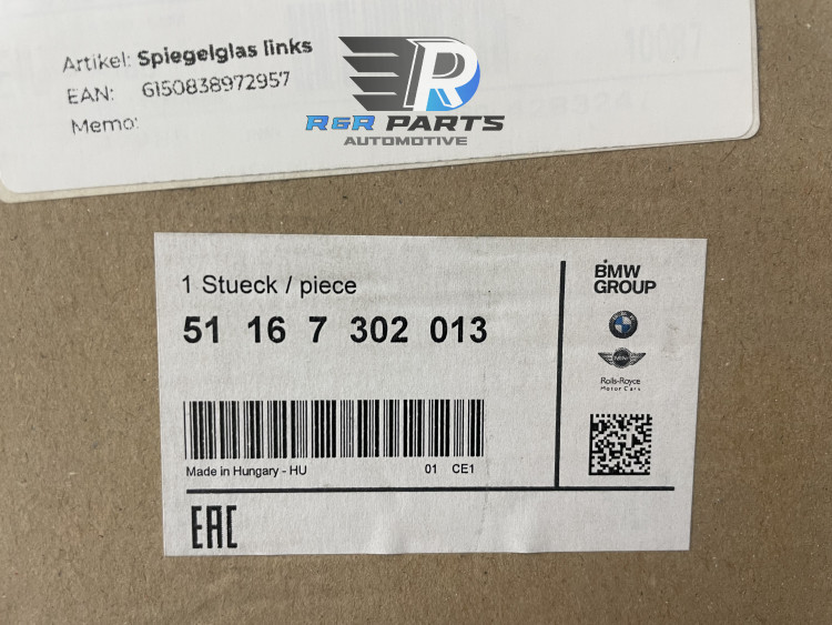 Spiegelglas links - BMX X1 (E84) / Z4 (G29) / X2 (F39) - Verwarmd / Dimmend / Drive assist - OEM: 51167302013