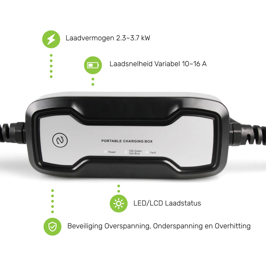 Besen Mobiele Lader Type 2 naar Schuko - 2 Laadstanden - 10 Meter kabel