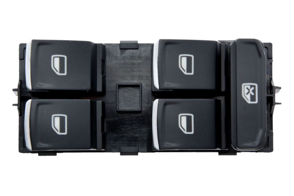 Raamschakelaar - links voor - 4x raam + CV - Zwart/chroom - (Vw Golf VII 2013- / Passat 2014-)